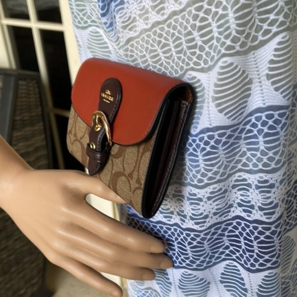 Coach Kleo Wallet In Signature Canvas Khaki Multi - Picture 12 of 16